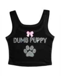 Image 1 of DUMB PUPPY RHINESTONE SCOOP NECK TOP