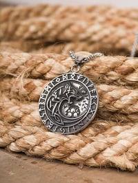 Image 4 of 👑The Armored Kingdom Silver Skoll Hati Wolf Encircled with Runes Necklace-Norse Mythology