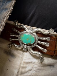 Image 4 of WL&A Handmade Heavy XL Old Style Medicine Belt Buckle - Green Royston - Size 4in x 3in - 167 Grams