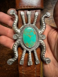 Image 3 of WL&A Handmade Heavy XL Old Style Medicine Belt Buckle - Green Royston - Size 4in x 3in - 167 Grams