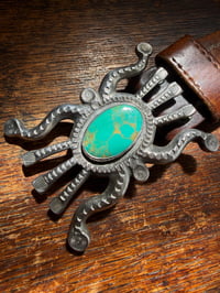 Image 1 of WL&A Handmade Heavy XL Old Style Medicine Belt Buckle - Green Royston - Size 4in x 3in - 167 Grams