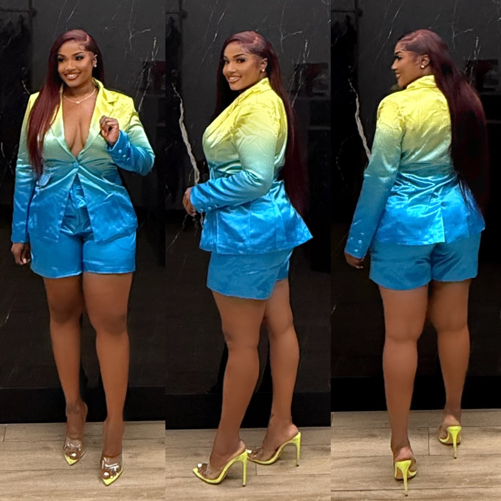 Image of Ombré blazer short set-blue 
