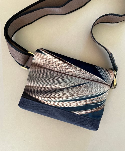 Image of Feather, printed velvet mini crossbody / belt bag