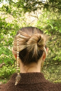 Image 3 of Feather & Bead Antler Spike Bun Adornment 