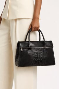 Image 2 of Black satchel with zipper closure