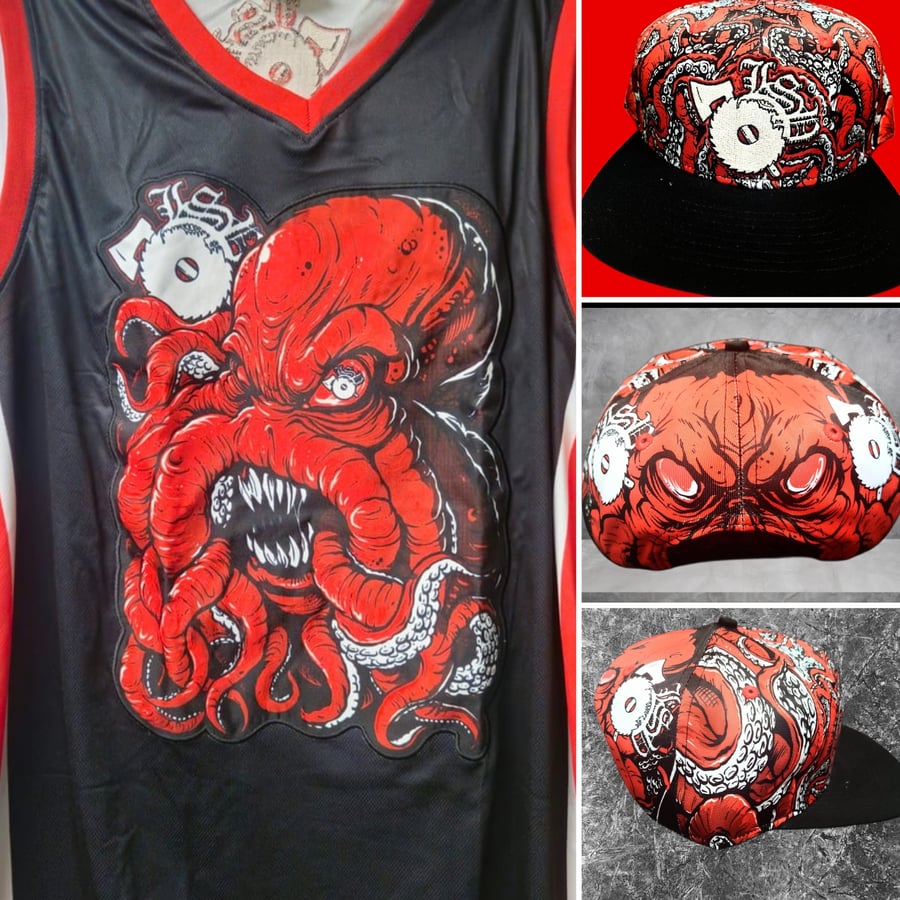 Image of LSP: RED KRAKEN BASKETBALL JERSEY/ HAT COMBO