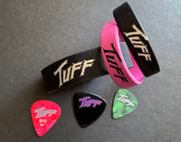 Image 3 of Tuff 3 Bracelet Set, 1 Leather Wrist Wrap, 2 Rubber Bracelets & 3 Guitar Picks. (3 Avail) 