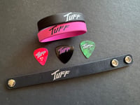 Image 2 of Tuff 3 Bracelet Set, 1 Leather Wrist Wrap, 2 Rubber Bracelets & 3 Guitar Picks. (3 Avail) 