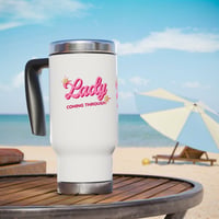 Image 2 of Travel Mug — "Ladylike Coming Through" Pink Retro Stainless Steel 14oz