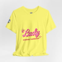 Image 2 of Lady Coming Through Graphic Tee — Retro Pink Script Women's Statement Shirt