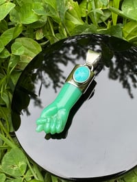 Image 3 of Chrysoprase and turquoise mano figa 