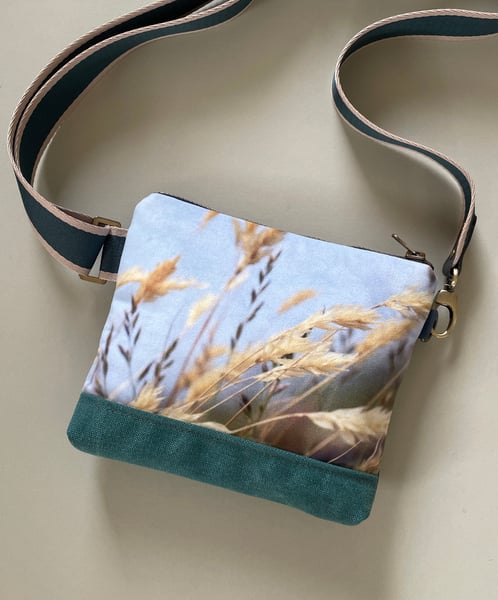Image of Summer grasses, printed velvet mini crossbody / belt bag