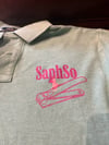 UPCYCLED M GREEN POLO CLIPPERS LOGO PINK INK 