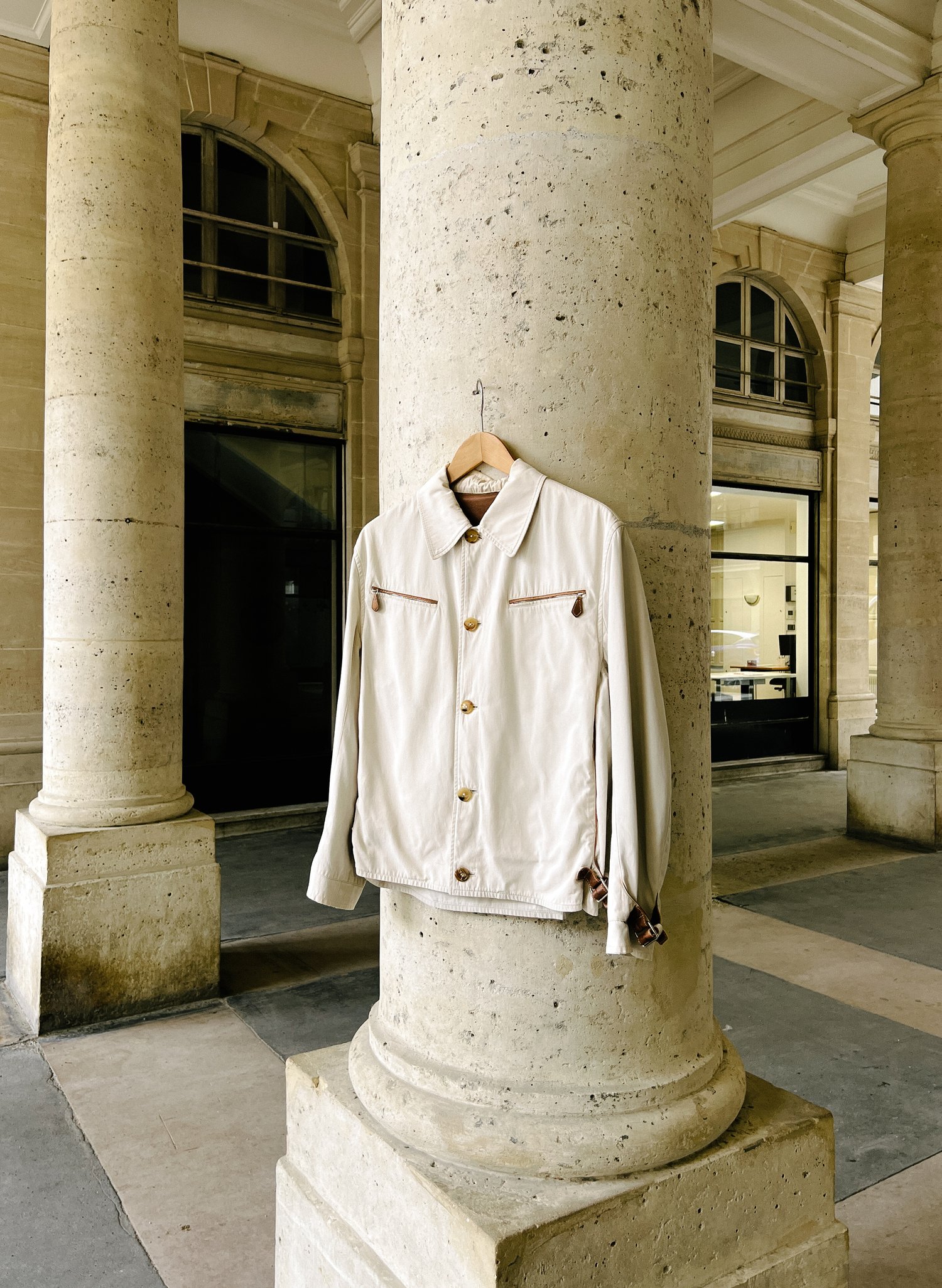 Hermès Cream Jacket with Contrasting Leather Detail - Size 50