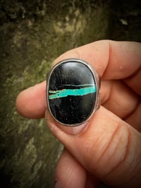Image 5 of WL&A Handmade Heavy Ingot  Black Jack Thunderbird Ring - Size 10.5