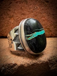 Image 1 of WL&A Handmade Heavy Ingot  Black Jack Thunderbird Ring - Size 10.5
