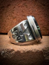 Image 3 of WL&A Handmade Heavy Ingot  Black Jack Thunderbird Ring - Size 10.5