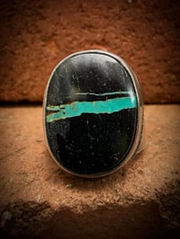 Image 4 of WL&A Handmade Heavy Ingot  Black Jack Thunderbird Ring - Size 10.5