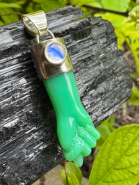 Image 1 of Chrysoprase and rainbow moonstone mano figa 