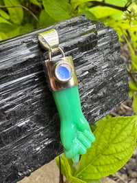 Image 11 of Chrysoprase and rainbow moonstone mano figa 