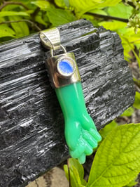 Image 2 of Chrysoprase and rainbow moonstone mano figa 