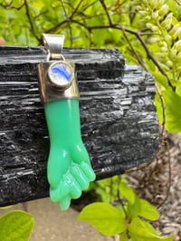 Image 12 of Chrysoprase and rainbow moonstone mano figa 
