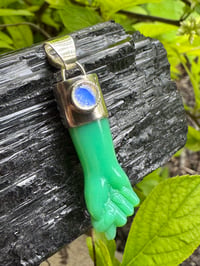 Image 13 of Chrysoprase and rainbow moonstone mano figa 