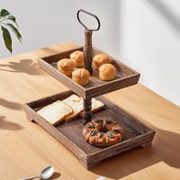Image 3 of 👑The Armored Kingdom 2 Tier Rustic Wood Tray-Home Decor & Storage-Sturdy