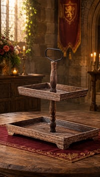 Image 1 of 👑The Armored Kingdom 2 Tier Rustic Wood Tray-Home Decor & Storage-Sturdy