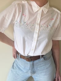 Image 2 of Vintage Embroidered White Cotton Short Sleeve Summer Shirt