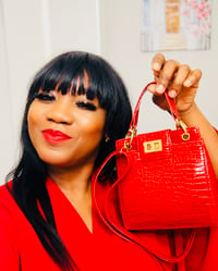 Image 1 of Red Croc-Embossed Faux Leather Mini Shoulder Bag