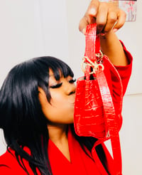 Image 2 of Red Croc-Embossed Faux Leather Mini Shoulder Bag