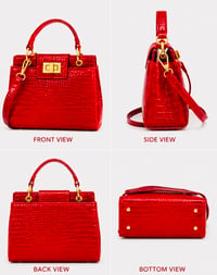 Image 3 of Red Croc-Embossed Faux Leather Mini Shoulder Bag