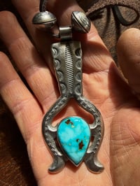Image 4 of WL&A Handmade Old Style Patagonia Turquoise Floral Naja with Mercury Dime Pearls - Size 3.75" x 1.75