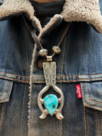 Image 1 of WL&A Handmade Old Style Patagonia Turquoise Floral Naja with Mercury Dime Pearls - Size 3.75" x 1.75