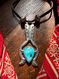 Image 2 of WL&A Handmade Old Style Patagonia Turquoise Floral Naja with Mercury Dime Pearls - Size 3.75" x 1.75