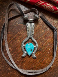 Image 3 of WL&A Handmade Old Style Patagonia Turquoise Floral Naja with Mercury Dime Pearls - Size 3.75" x 1.75
