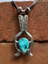 Image 5 of WL&A Handmade Old Style Patagonia Turquoise Floral Naja with Mercury Dime Pearls - Size 3.75" x 1.75