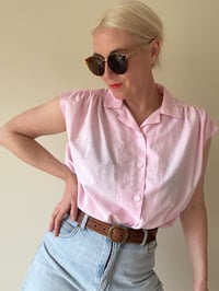 Image 2 of Light Pink Vintage Pleasted Shoulder Summer Blouse 