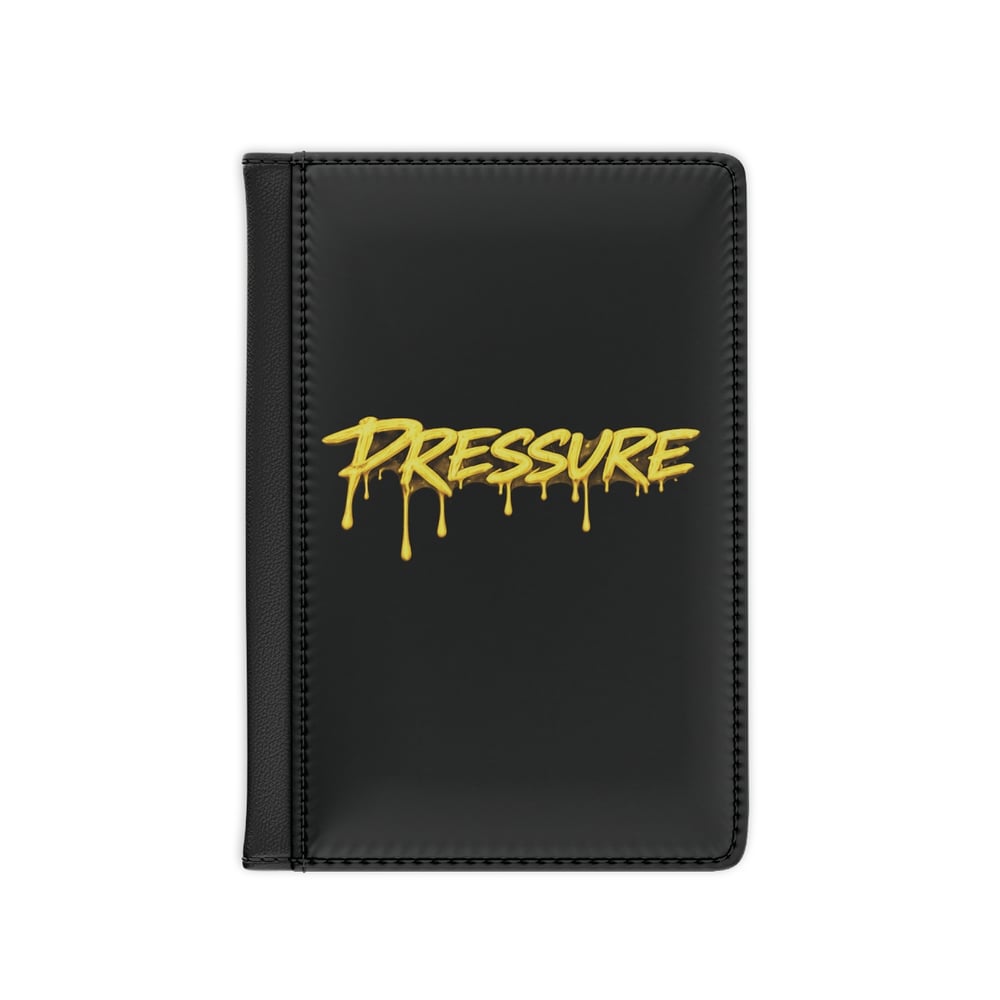Image of Pressure Graffiti Passport Cover – Black Travel Passport Holder with Yellow Drip Text