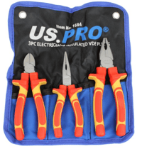 US PRO 1684 3PC ELECTRICIANS INSULATED VDE PLIERS