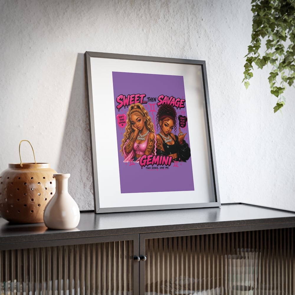 Image of Gemini Zodiac Art Print — "Sweet Then Savage" Framed Poster