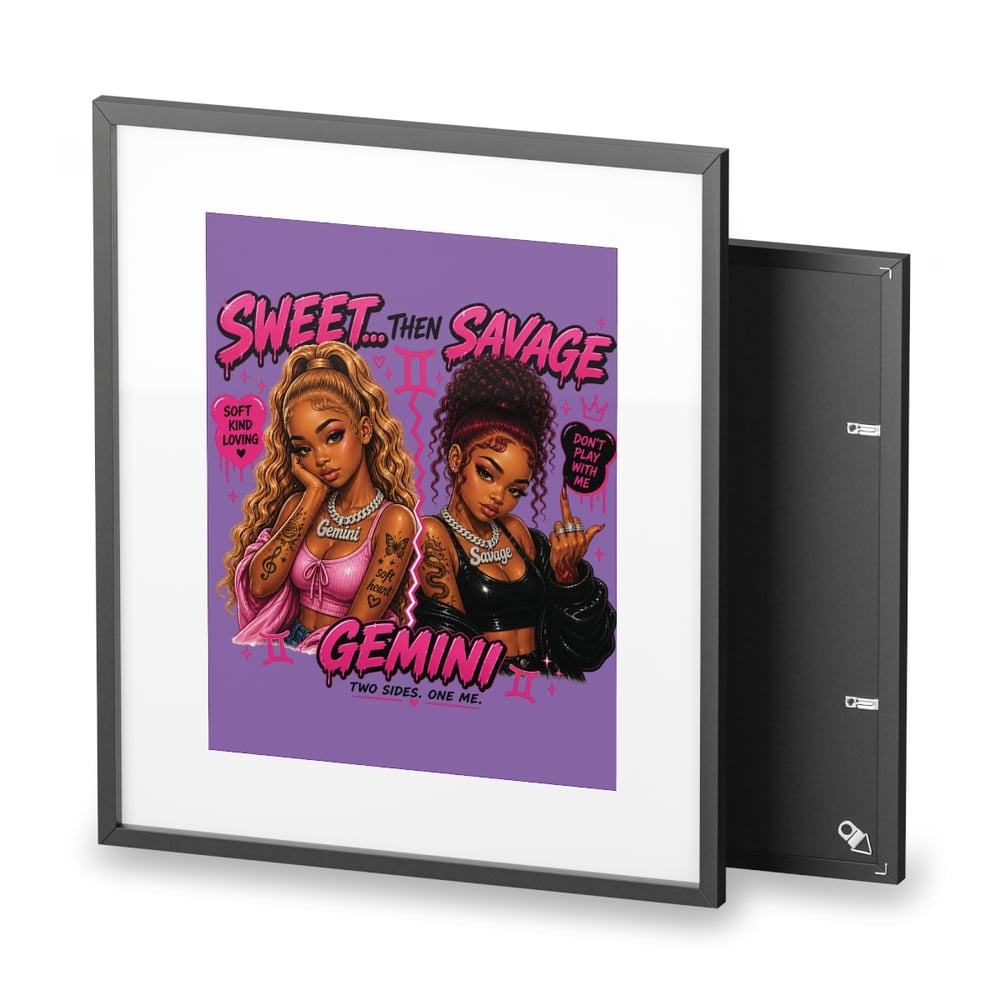 Image of Gemini Zodiac Art Print — "Sweet Then Savage" Framed Poster
