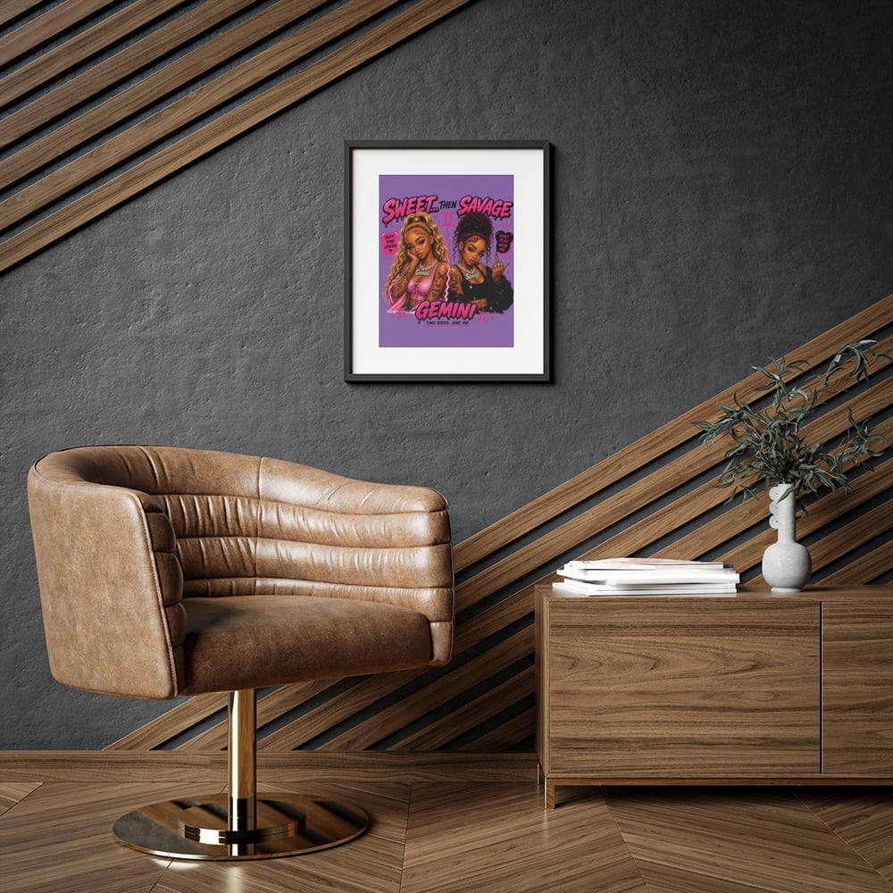 Image of Gemini Zodiac Art Print — "Sweet Then Savage" Framed Poster