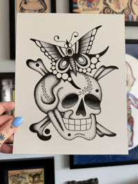 ORIGINAL DRAWING - Stipple Butterfly and Skull