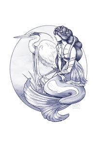 Mermaid and Heron Print