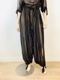 Image 3 of Vintage 1970s Black & Gold Metallic Threads Harem Pants Boho Jumpsuit