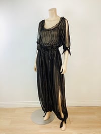 Image 4 of Vintage 1970s Black & Gold Metallic Threads Harem Pants Boho Jumpsuit