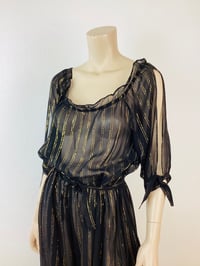 Image 5 of Vintage 1970s Black & Gold Metallic Threads Harem Pants Boho Jumpsuit