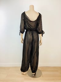 Image 8 of Vintage 1970s Black & Gold Metallic Threads Harem Pants Boho Jumpsuit